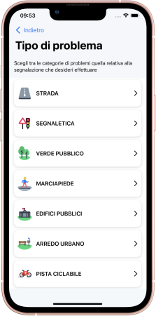 Esempio di schermata per la scelta della categoria della segnalazione
