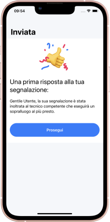 Esempio di schermata per esito positivo nell'invio della segnalazione