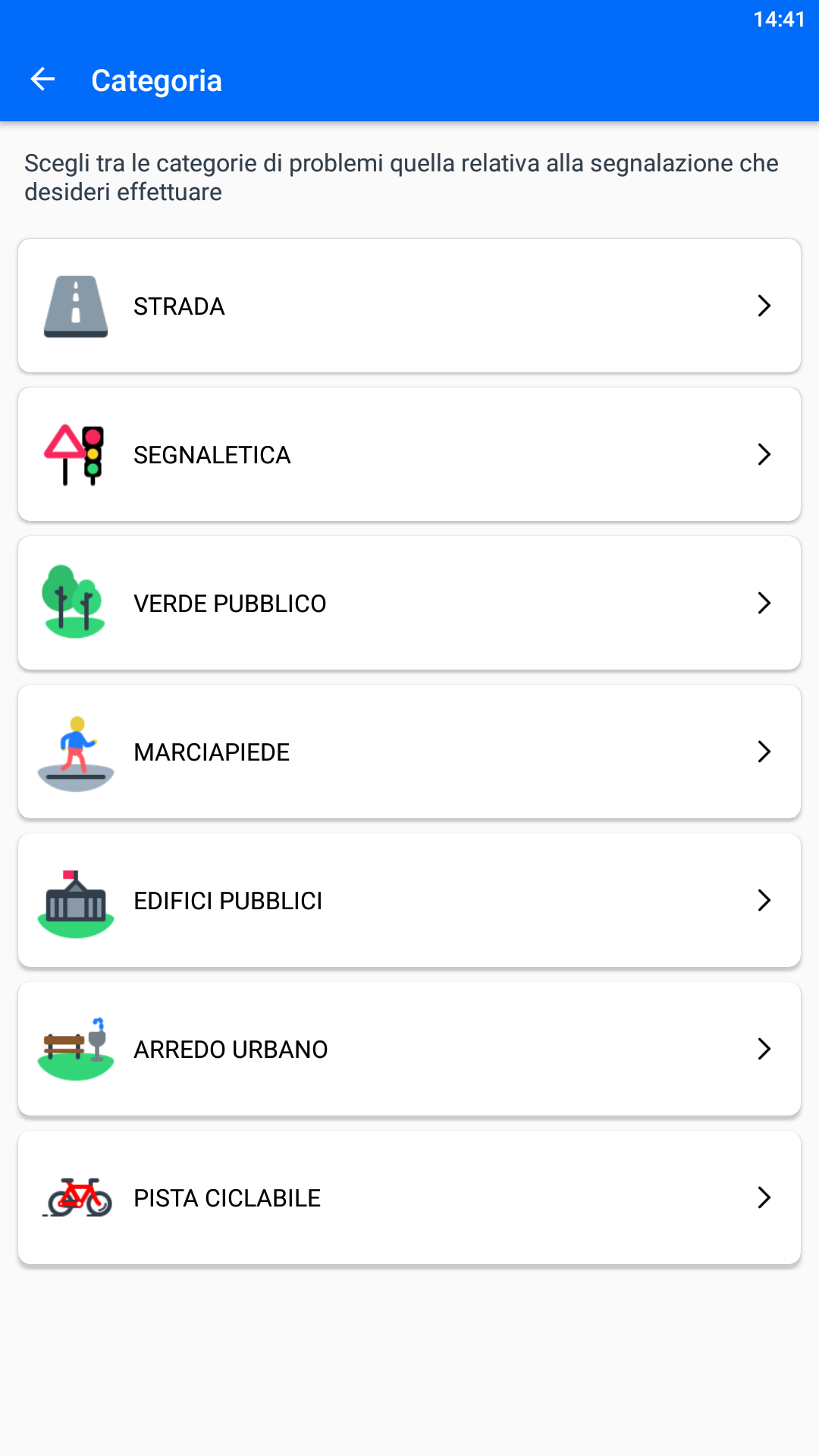 Screenshot segnalazione categoria