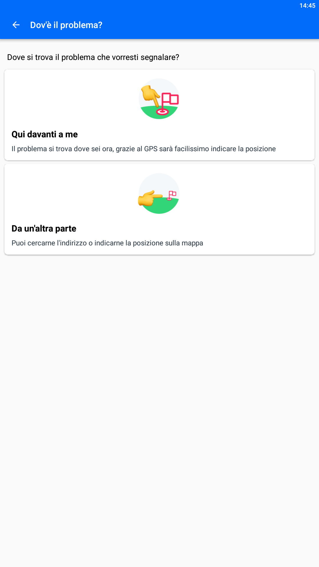 Screenshot segnalazione geolocalizzazione